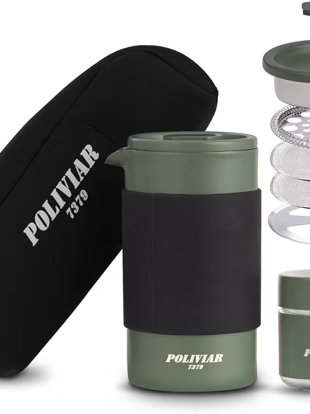 Olive Green Travel French Press Coffee Maker with Black Grip